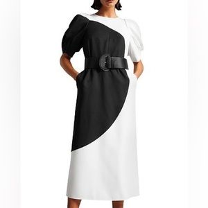 Ted Baker Semona White Black Belted Large Spot Print Midi Dress Sz 2 NWT